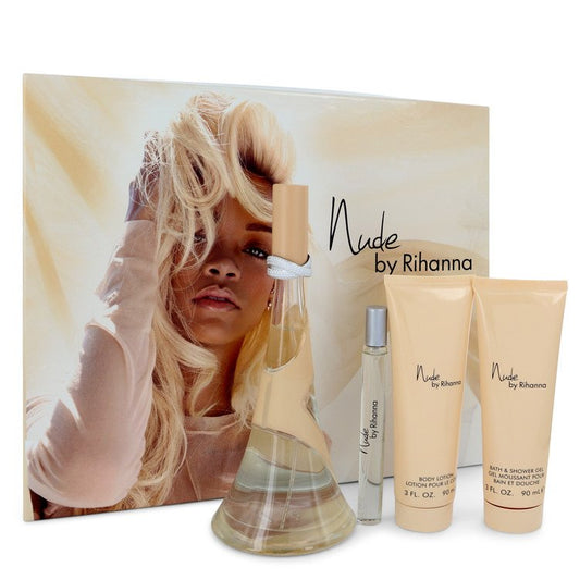 Rhianna Nude Gift Set - 3.4 oz Eau De Parfum Spray + 3 oz Body Lotion + 3 oz Shower Gel + .33 oz Mini EDP Spray