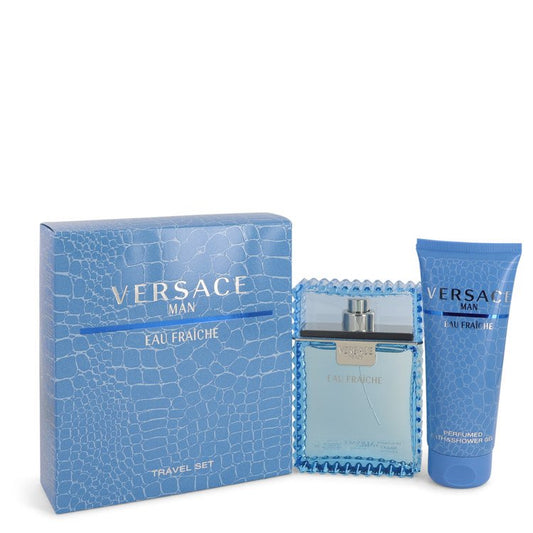 Versace Man Gift Set - 3.3 oz Eau De Toilette Spray (Eau Frachie) + 3.3 oz Shower Gel(2006)
